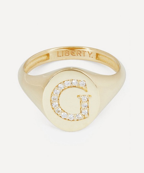 Liberty - 9ct Gold and Diamond Initial Liberty Signet Ring - G