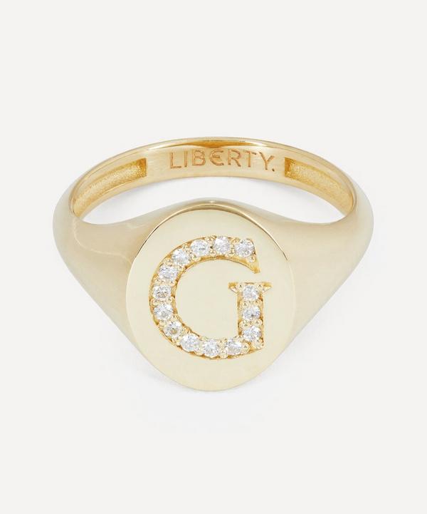 Liberty - 9ct Gold and Diamond Initial Liberty Signet Ring - G image number null