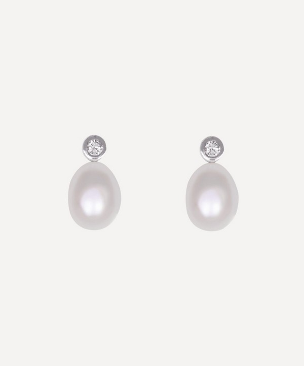 Kojis - White Gold Pearl and Diamond Drop Earrings