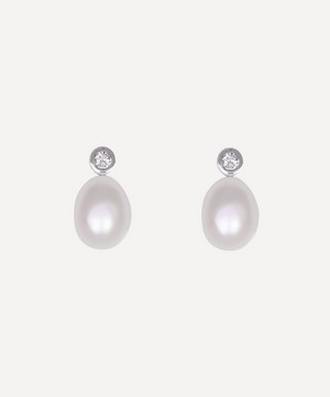 Kojis - White Gold Pearl and Diamond Drop Earrings image number 0