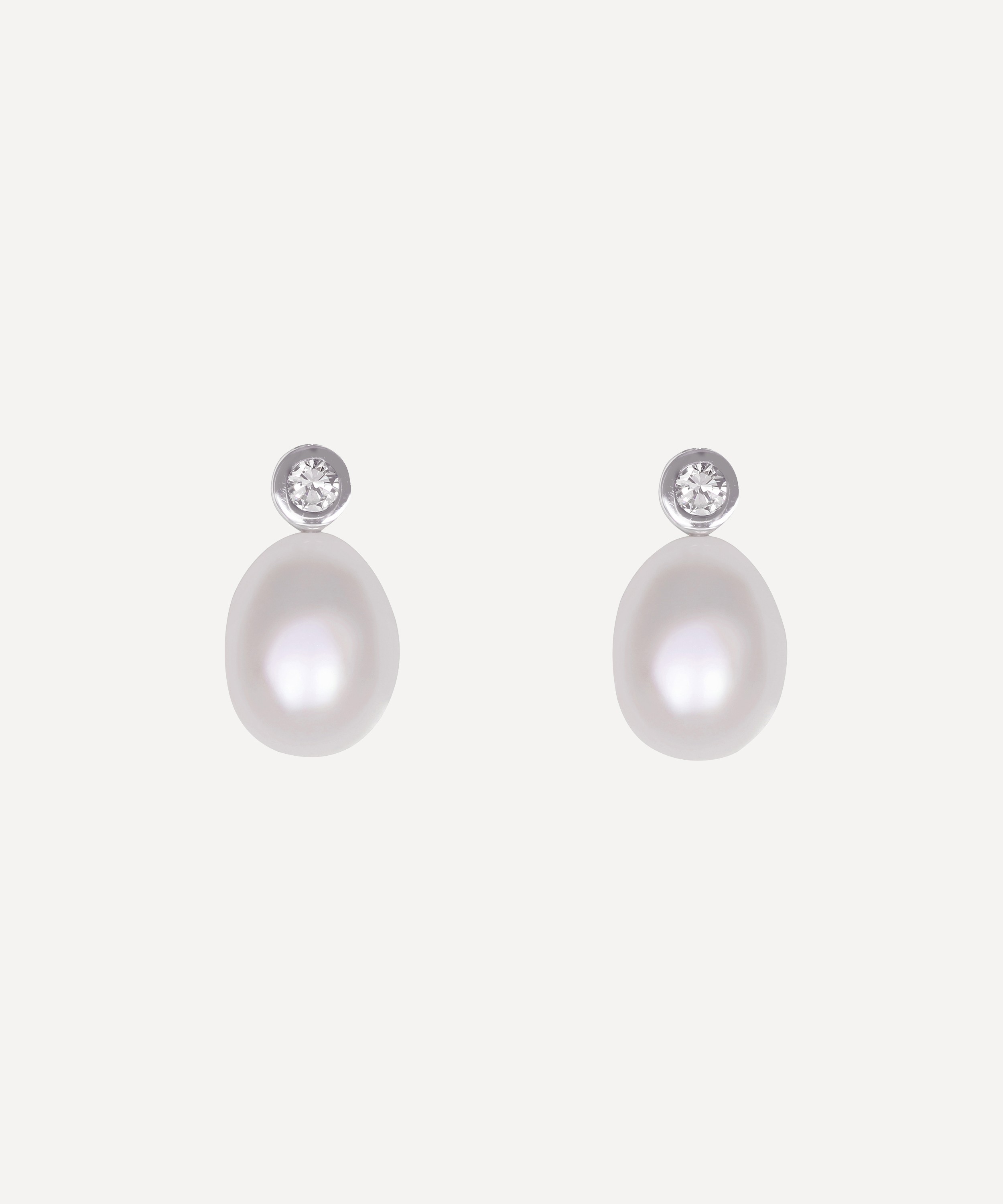 Kojis - White Gold Pearl and Diamond Drop Earrings