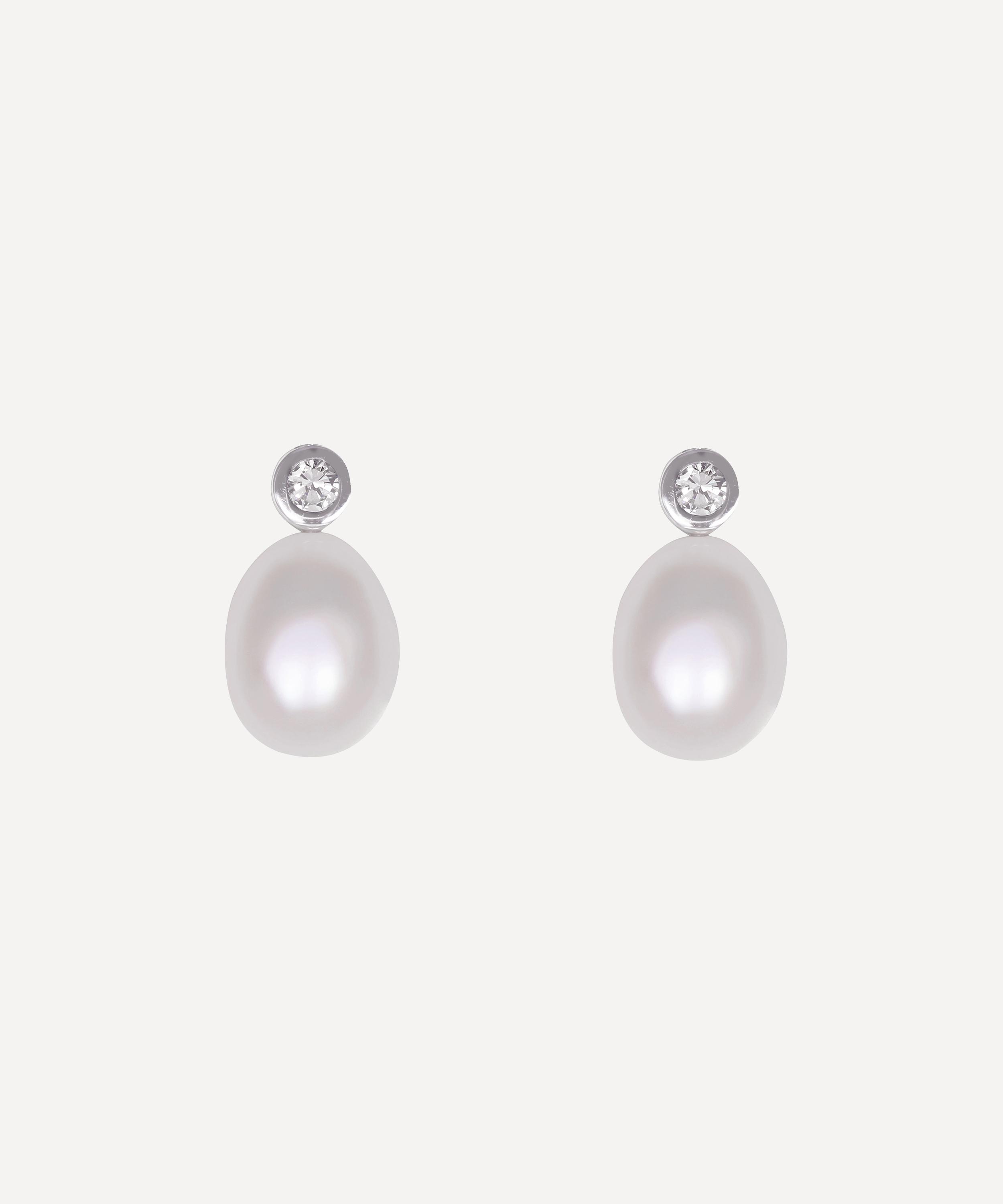 Kojis - White Gold Pearl and Diamond Drop Earrings image number 0