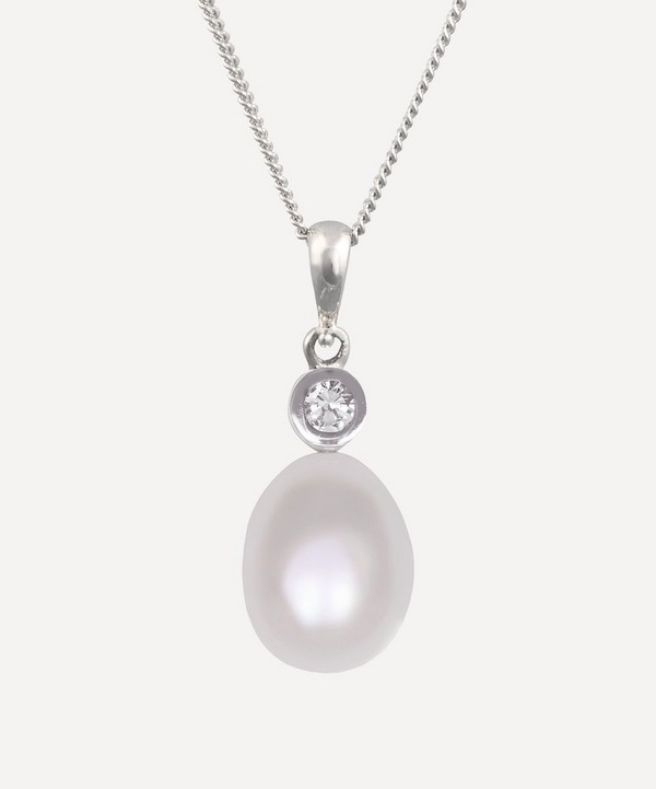 Kojis - 18ct White Gold Pearl and Diamond Pendant Necklace