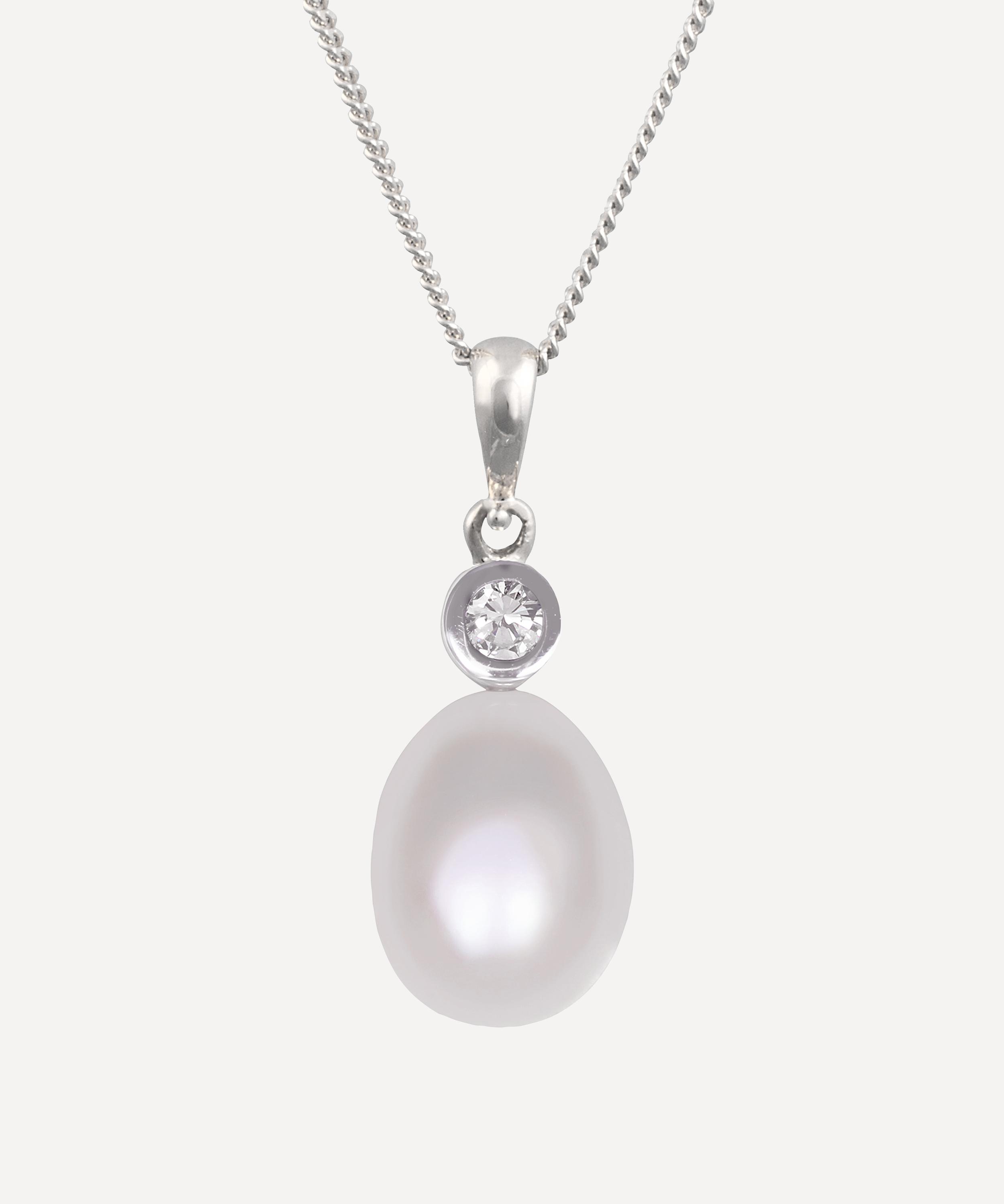 Kojis - 18ct White Gold Pearl and Diamond Pendant Necklace