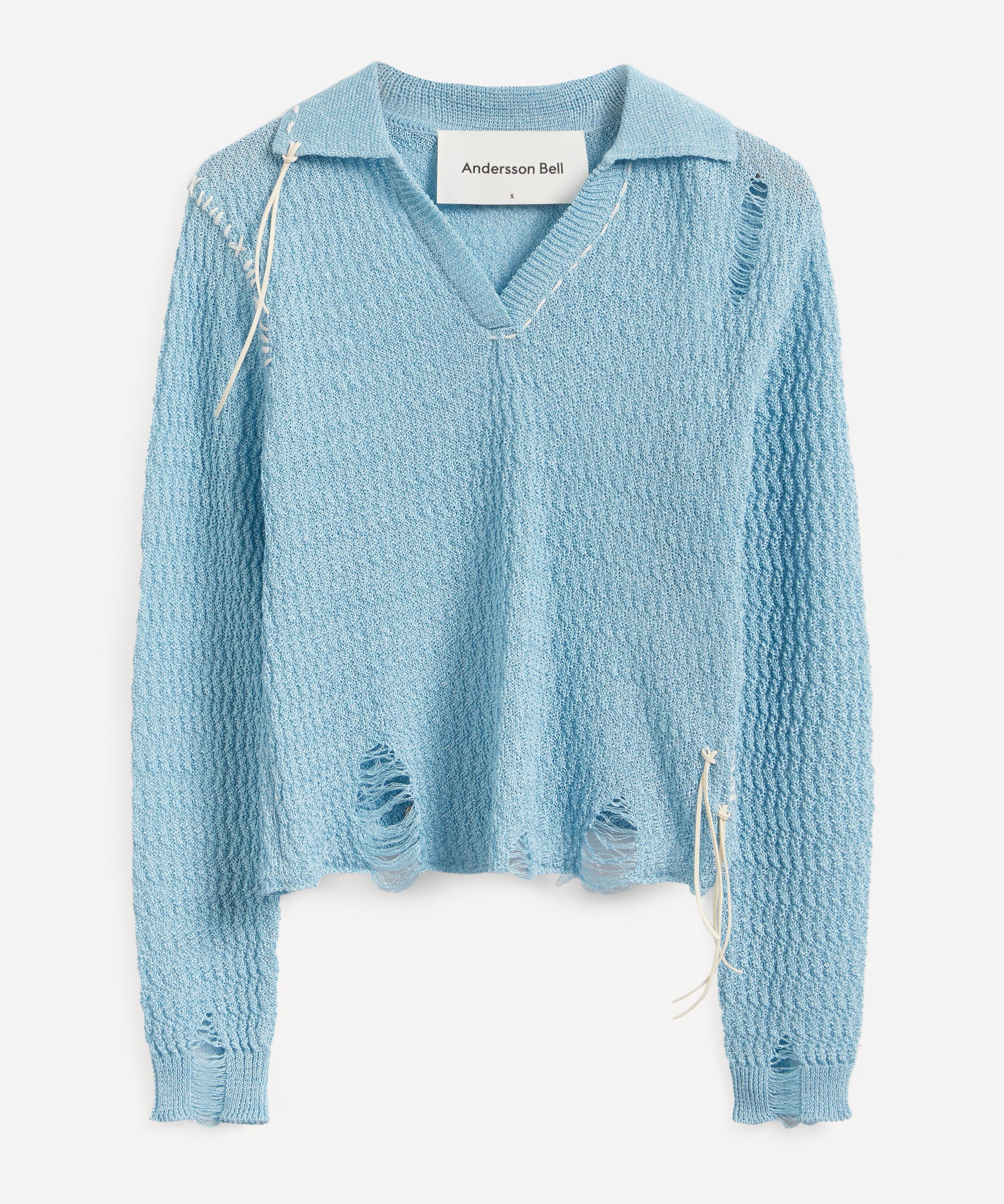 ANDERSSON BELL ERICA DISTRESSED KNIT POLO SHIRT