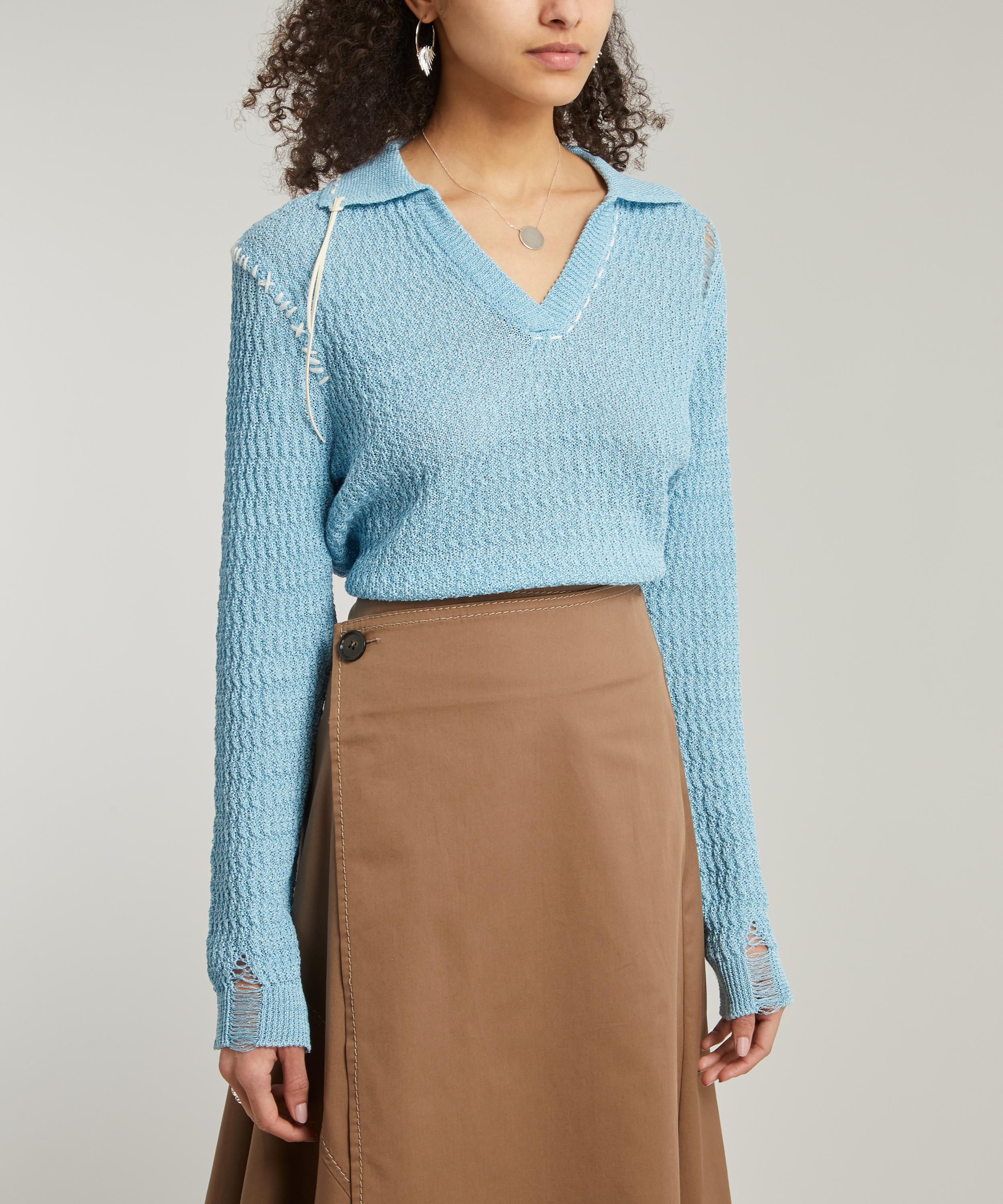 ANDERSSON BELL ERICA DISTRESSED KNIT POLO SHIRT