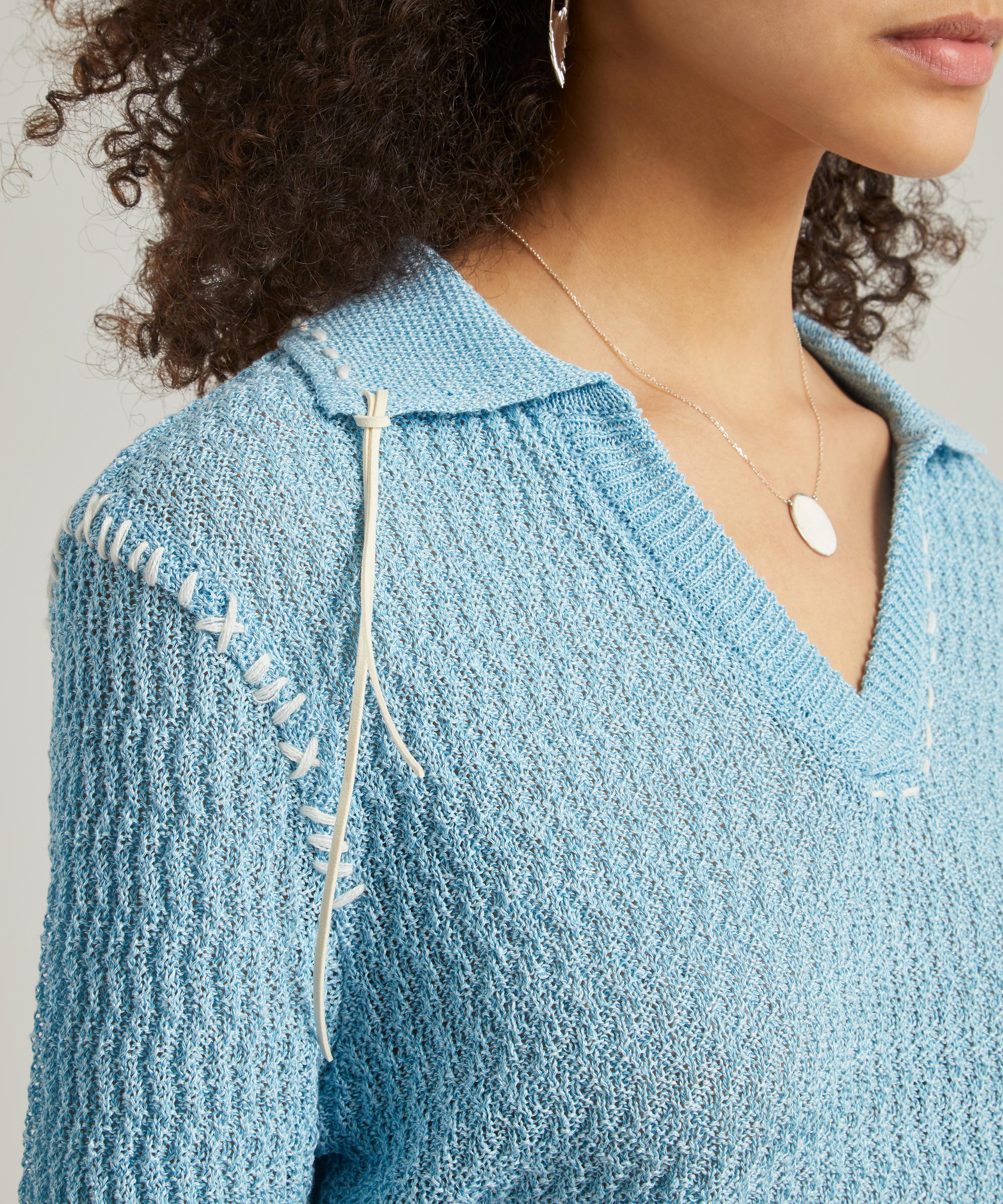 ANDERSSON BELL ERICA DISTRESSED KNIT POLO SHIRT