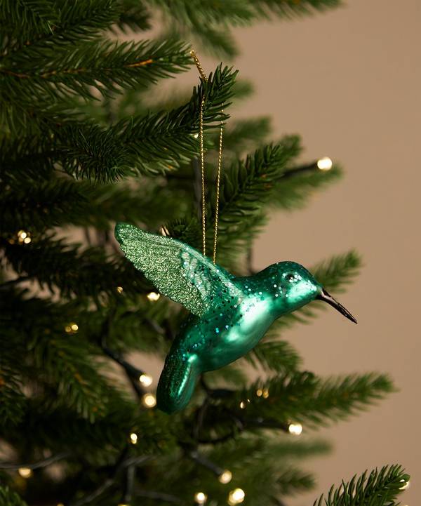 GREEN GLITTER HUMMINGBIRD CHRISTMAS TREE ORNAMENT 