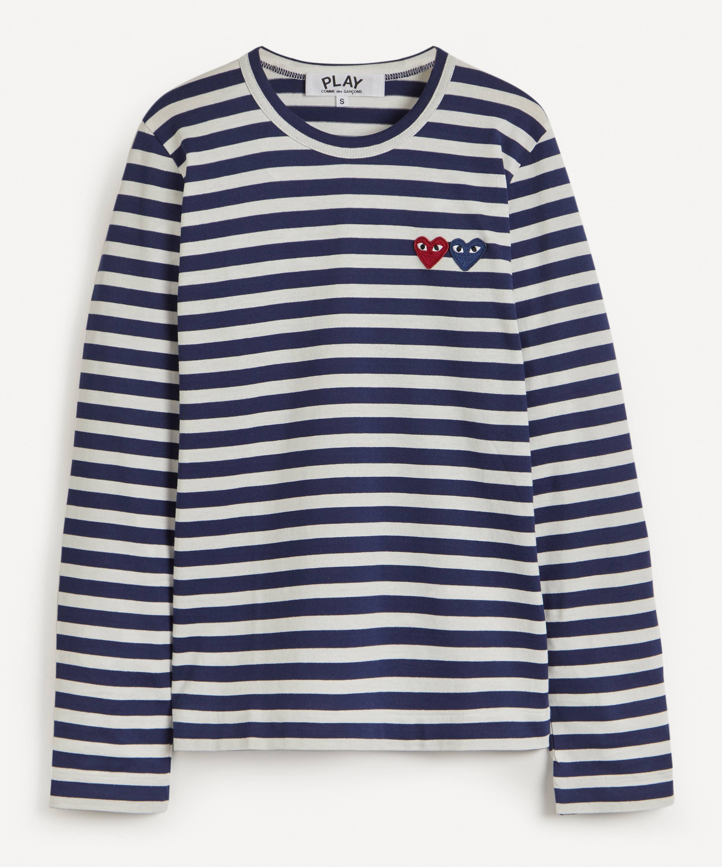 NWT COMME DES GARCONS PLAY Red Heart Striped Long Sleeve T-Shirt Size M  $150