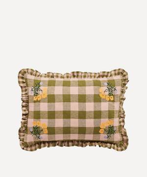 Leinikki Embroidered Gingham Frill Cushion