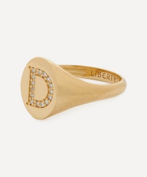 Liberty - 9ct Gold and Diamond Initial Liberty Signet Ring - D image number 2