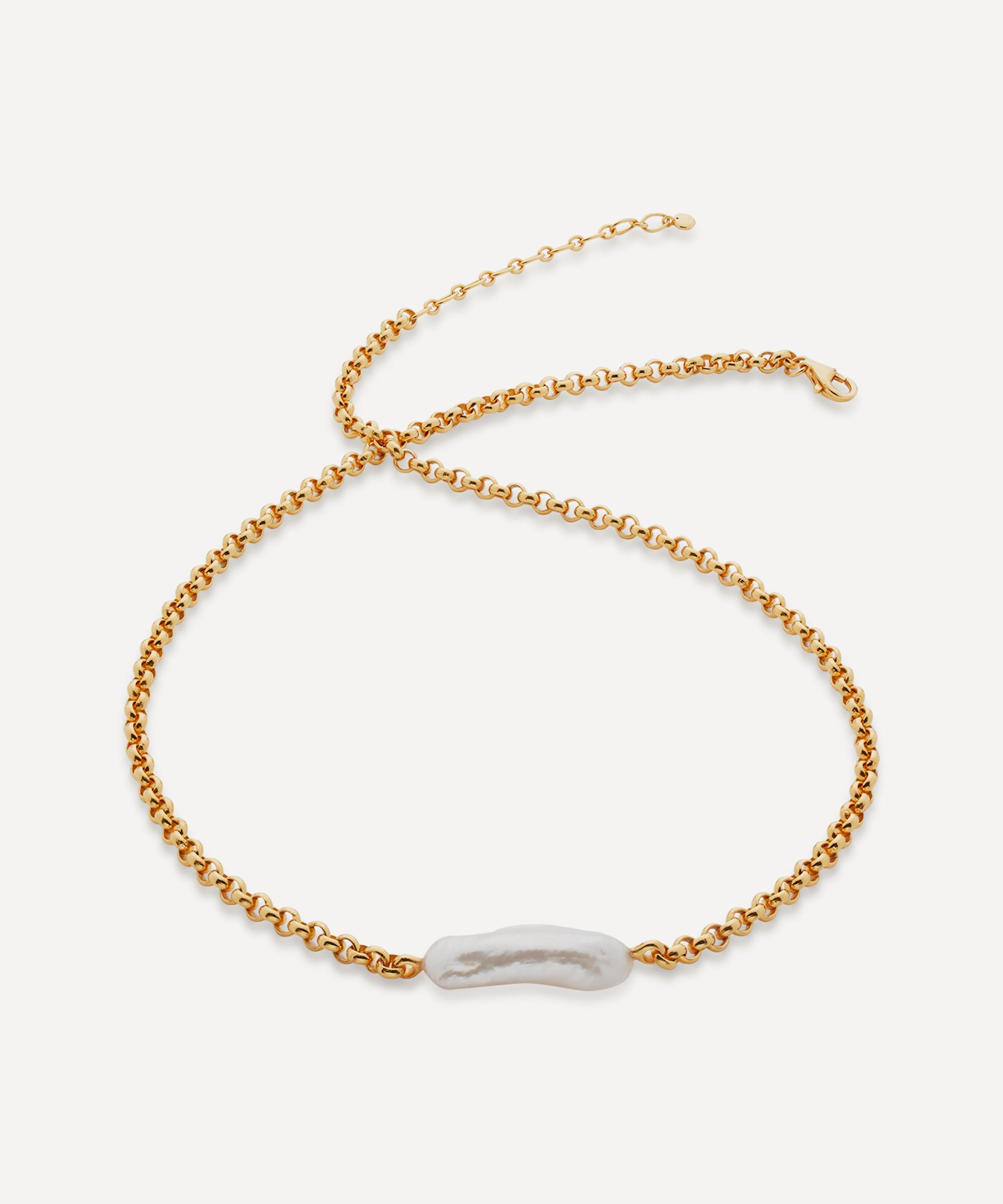 Monica Vinader - Gold Plated Vermeil Silver Nura Biwa Pearl Necklace image number 0