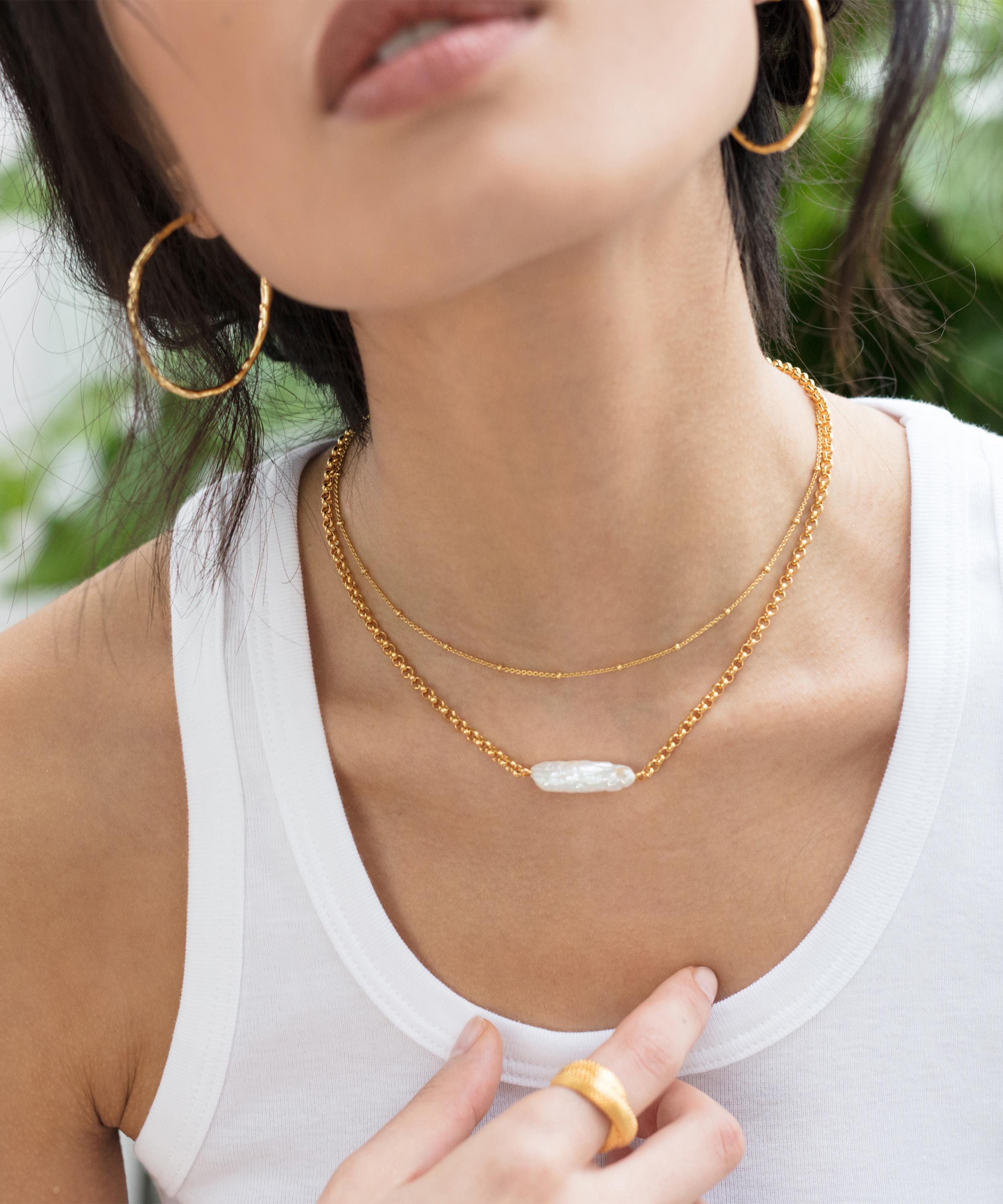 Monica Vinader Gold Plated Vermeil Silver Nura Biwa Pearl Necklace Liberty
