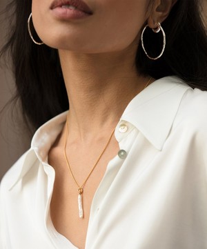 Monica Vinader - Gold Plated Vermeil Silver Nura Skinny Biwa Pearl Pendant image number 1