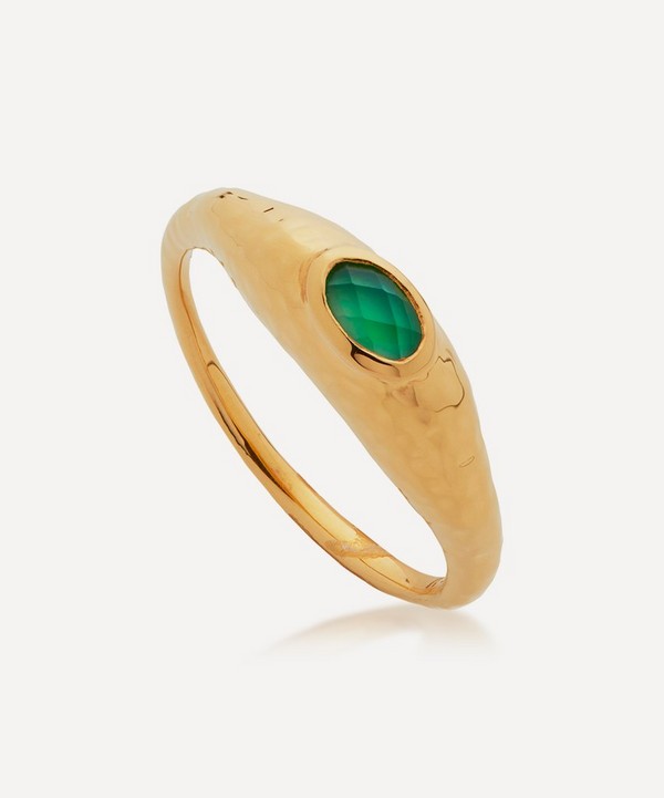 Monica Vinader - Gold Plated Vermeil Silver Deia Green Onyx Ring image number null