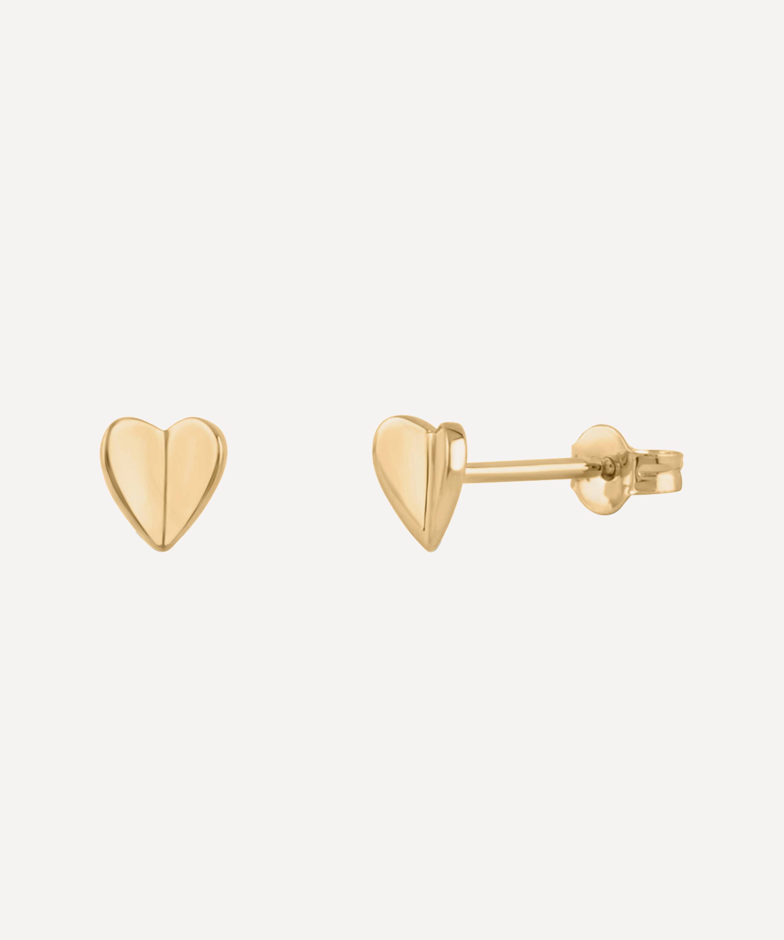 Dinny Hall 10ct Gold Bijou Small Folded Heart Stud Earrings Liberty