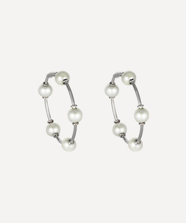 Kojis - White Gold Pearl Hoop Earrings image number null