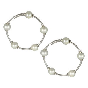 Kojis - White Gold Pearl Hoop Earrings image number 1