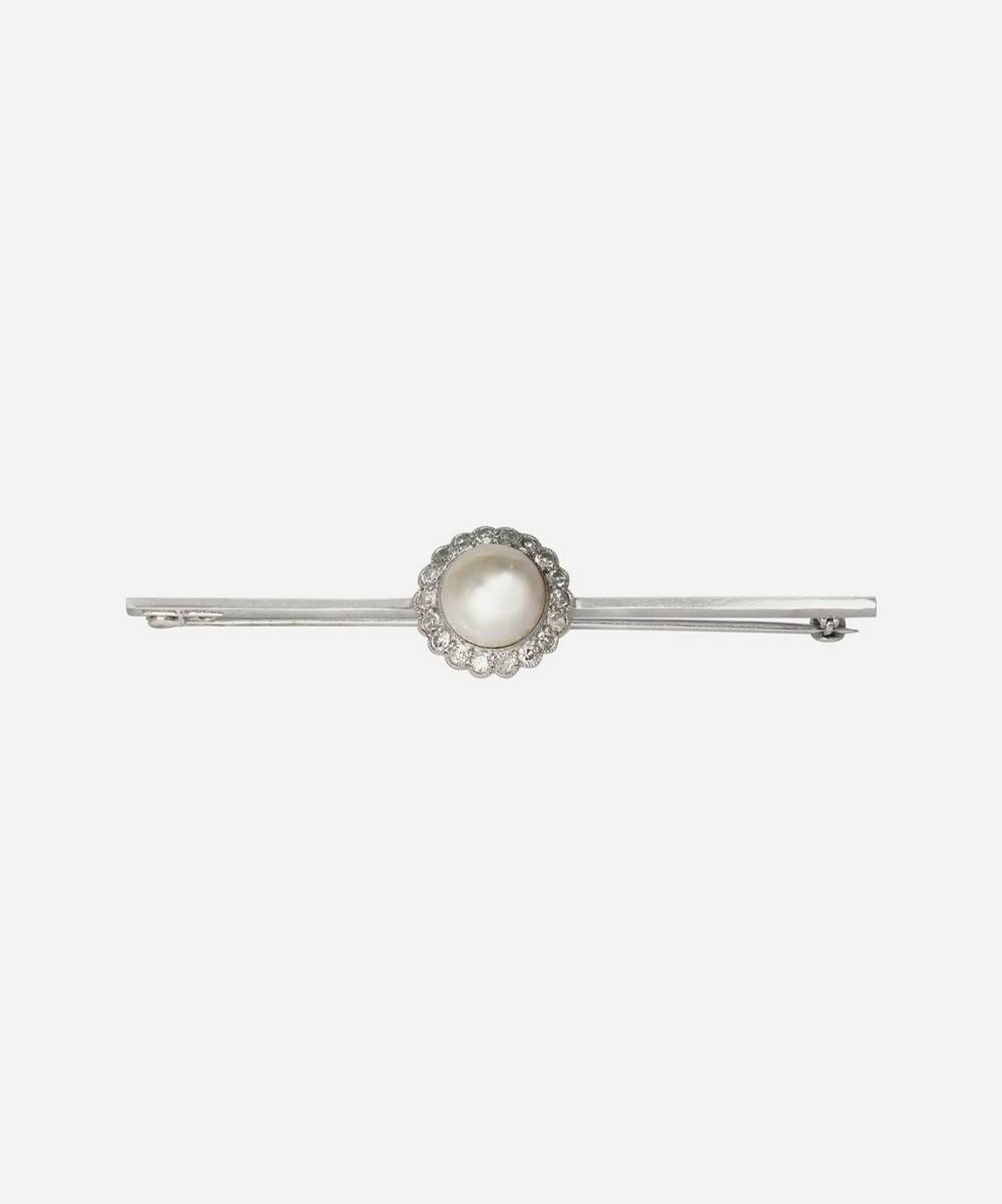 Kojis - Platinum-Plated Gold 1910s Antique Pearl and Diamond Brooch