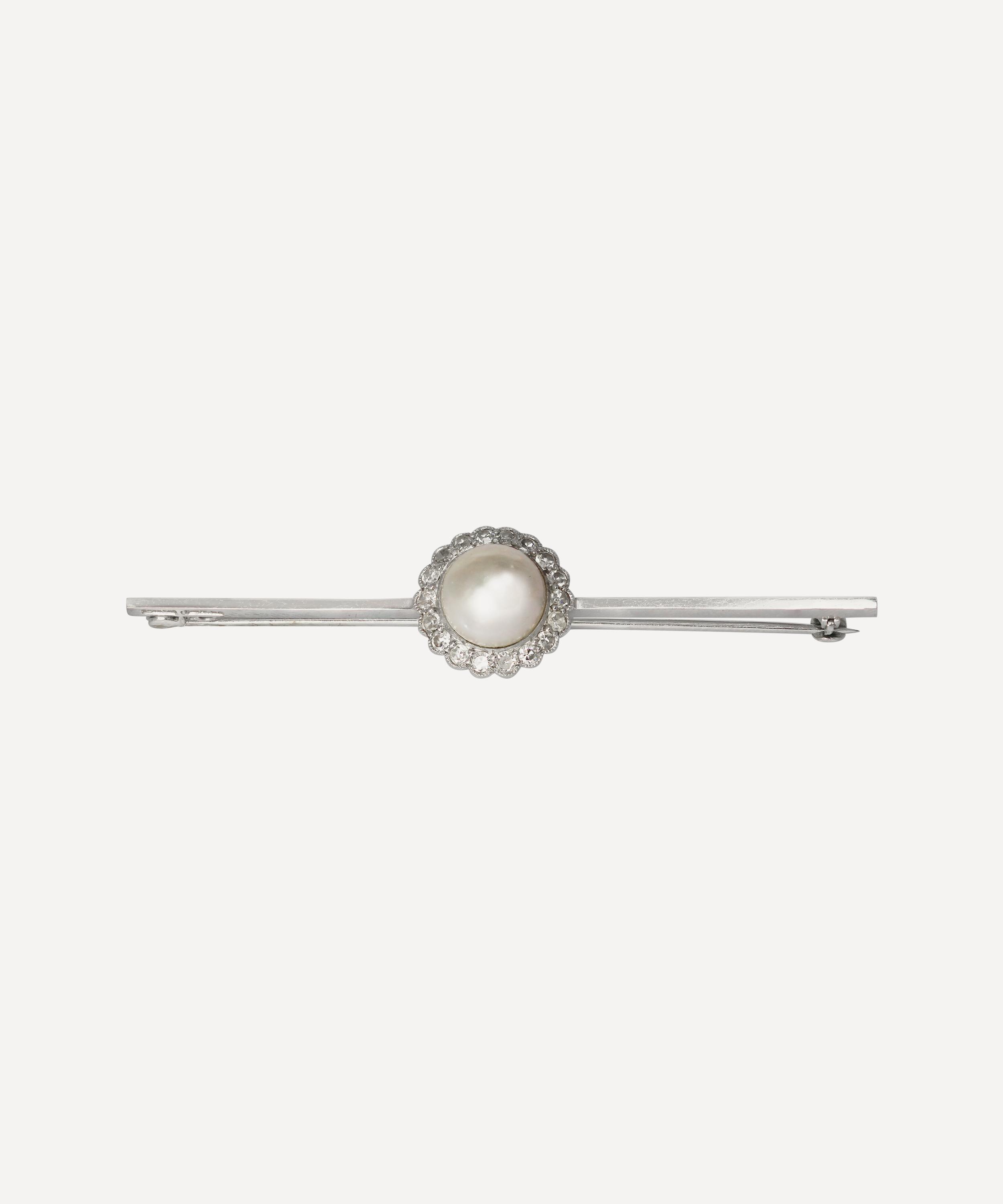 Kojis - Platinum-Plated Gold 1910s Antique Pearl and Diamond Brooch image number 0