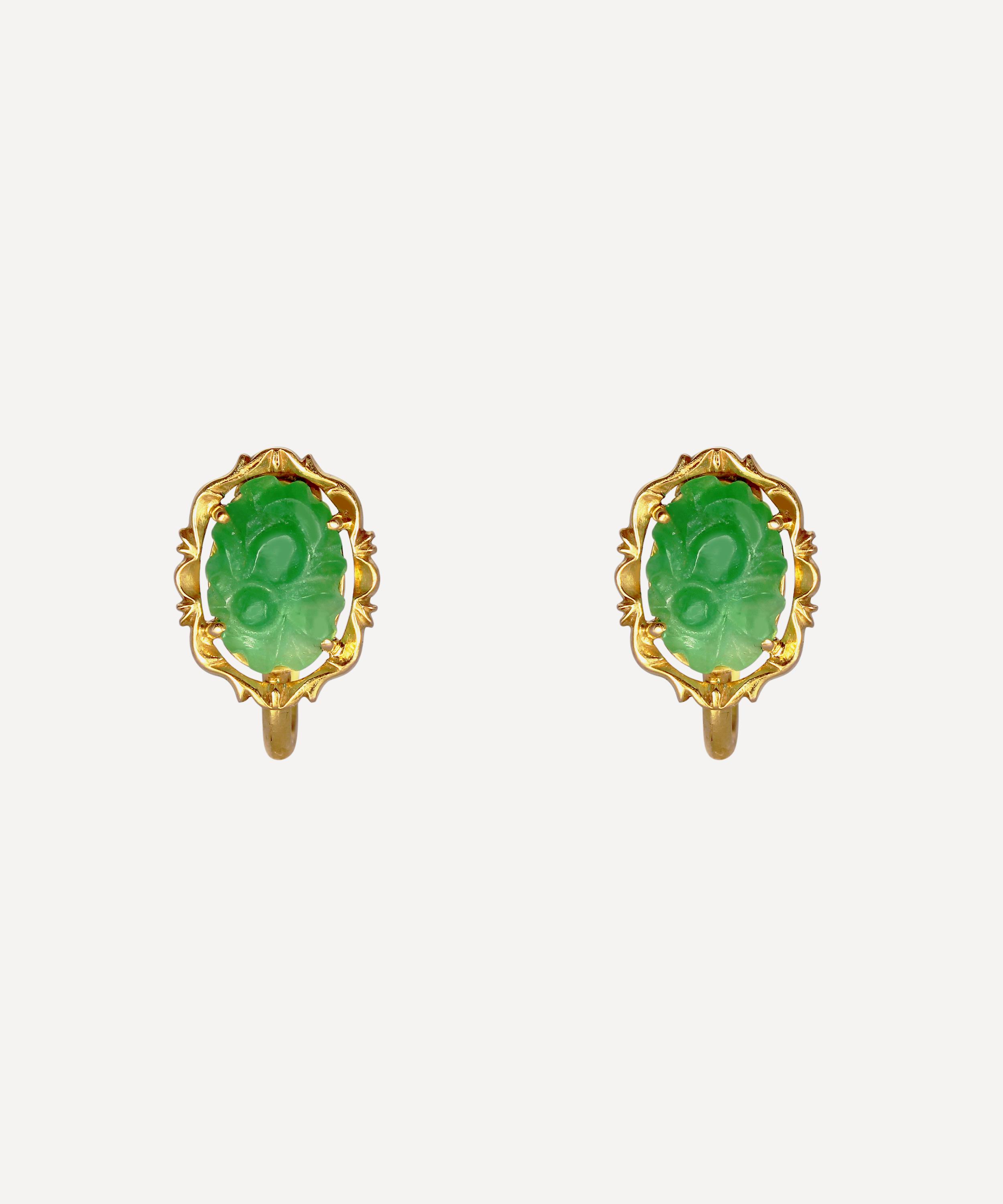 Kojis - Gold 1960s Jade Screw-Back Earrings image number 0