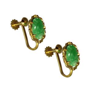 Kojis - Gold 1960s Jade Screw-Back Earrings image number 1