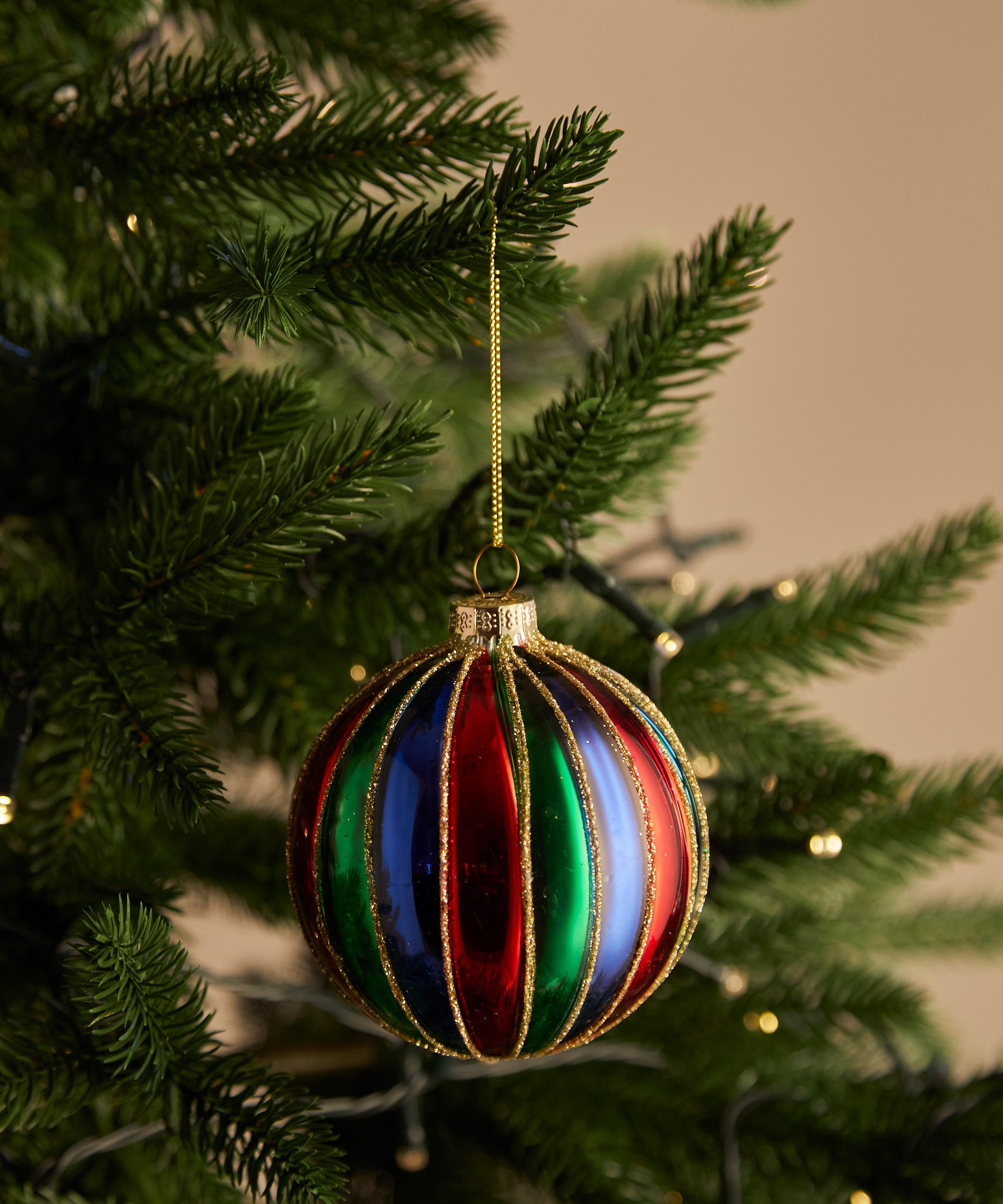 Unspecified - Multicoloured Stripe Glass Bauble image number 1