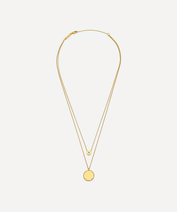 Estella Bartlett - Gold-Plated Double Chain Cubic Zirconia Slider and Disc Pendant Necklace