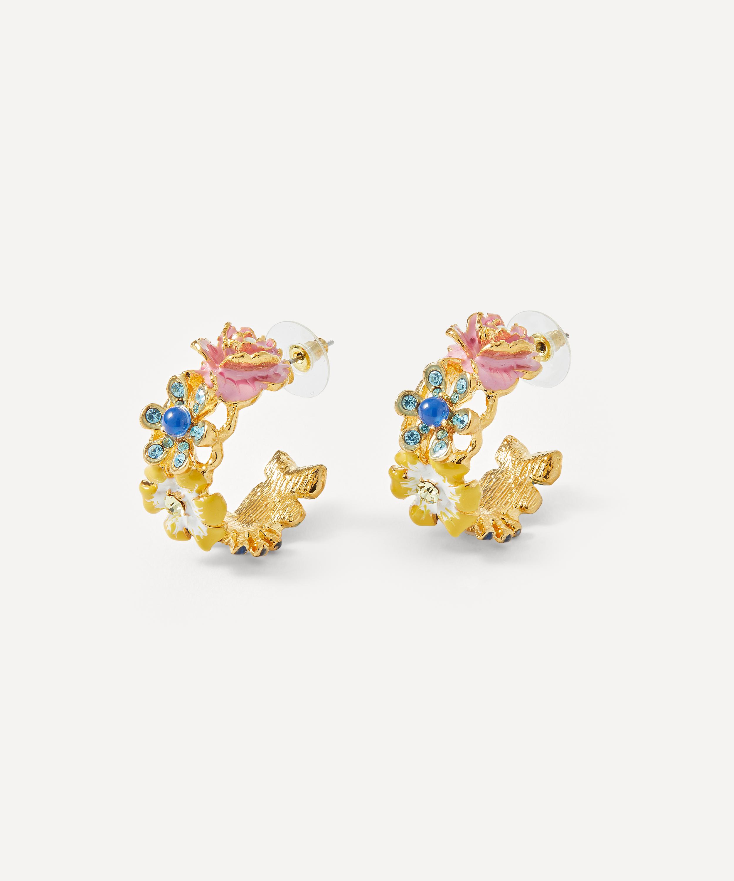 Kenneth Jay Lane - Gold-Plated Enamel Flower Hoop Earrings