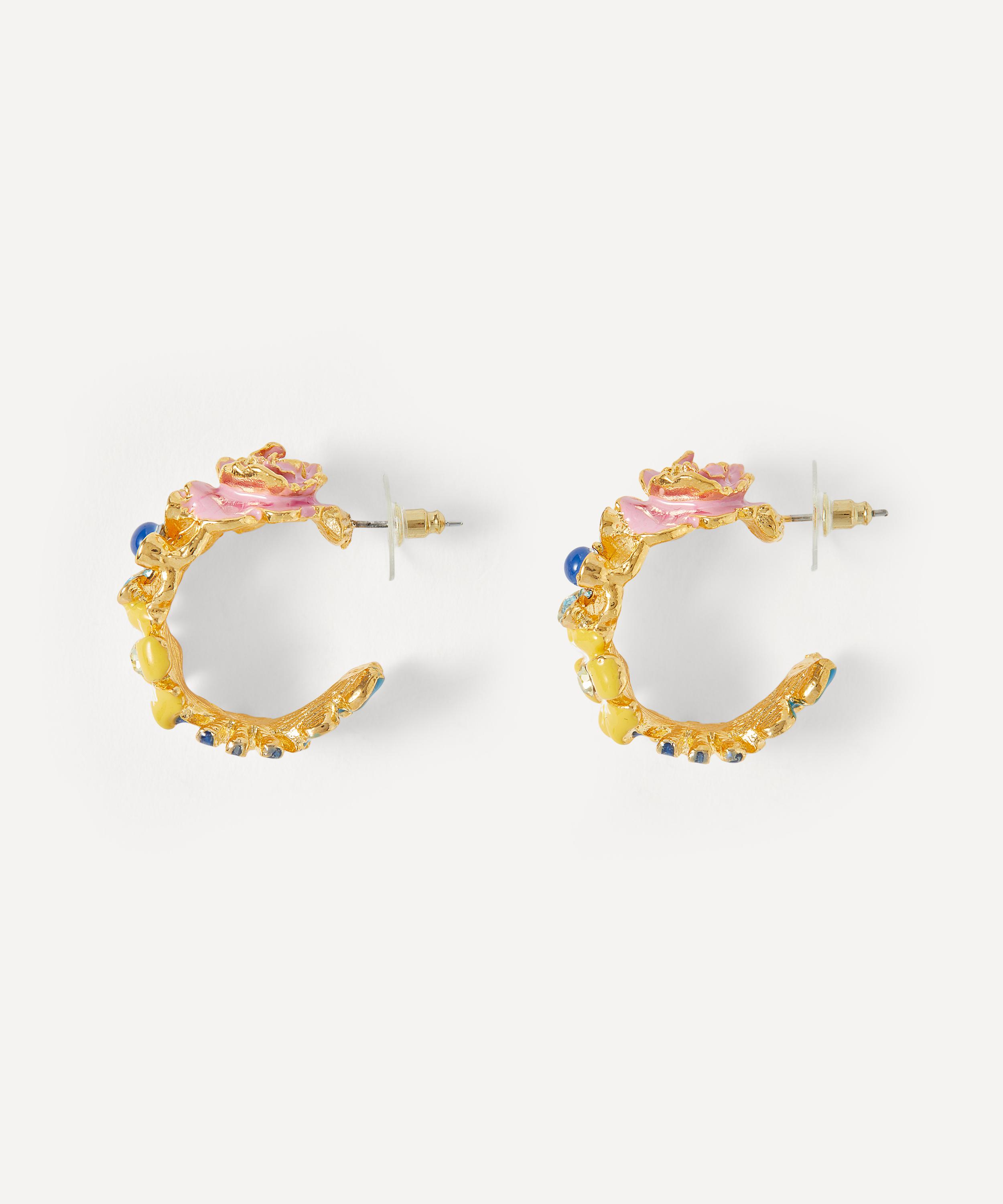 Kenneth Jay Lane - Gold-Plated Enamel Flower Hoop Earrings image number 1