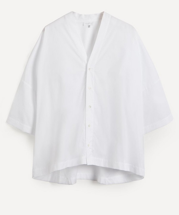 Eskandar - Sloped Shoulder V-Neck Cotton Shirt image number null