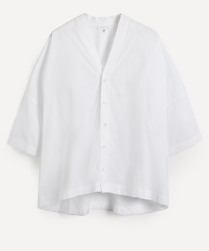 Eskandar - Sloped Shoulder V-Neck Cotton Shirt image number 0