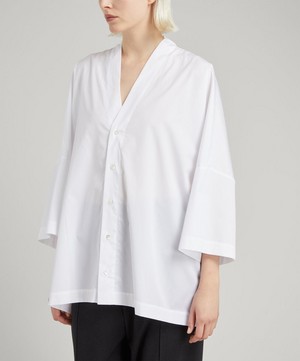 Eskandar - Sloped Shoulder V-Neck Cotton Shirt image number 1