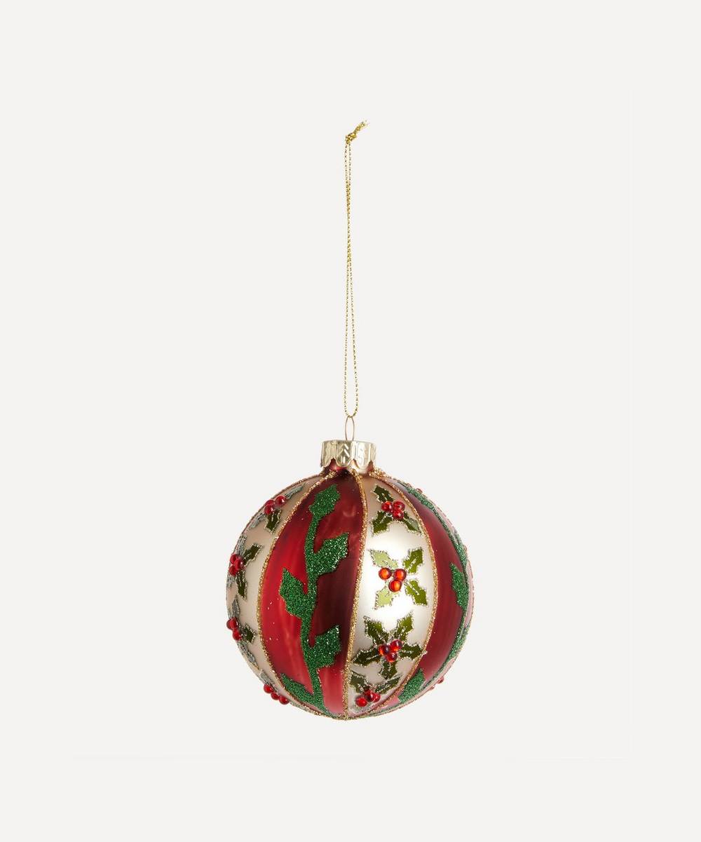 Unspecified - Glitter Holly Metallic Glass Bauble