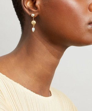Grainne Morton - Gold-Plated Asymmetric Multi-Stone Double Detachable Victorian Drop Earrings image number 1