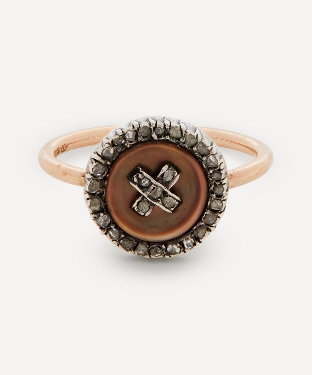 ANNINA VOGEL OLD CUT DIAMOND AND MOTHER OF PEARL CRISS CROSS BUTTON ROSE GOLD RING,000727018