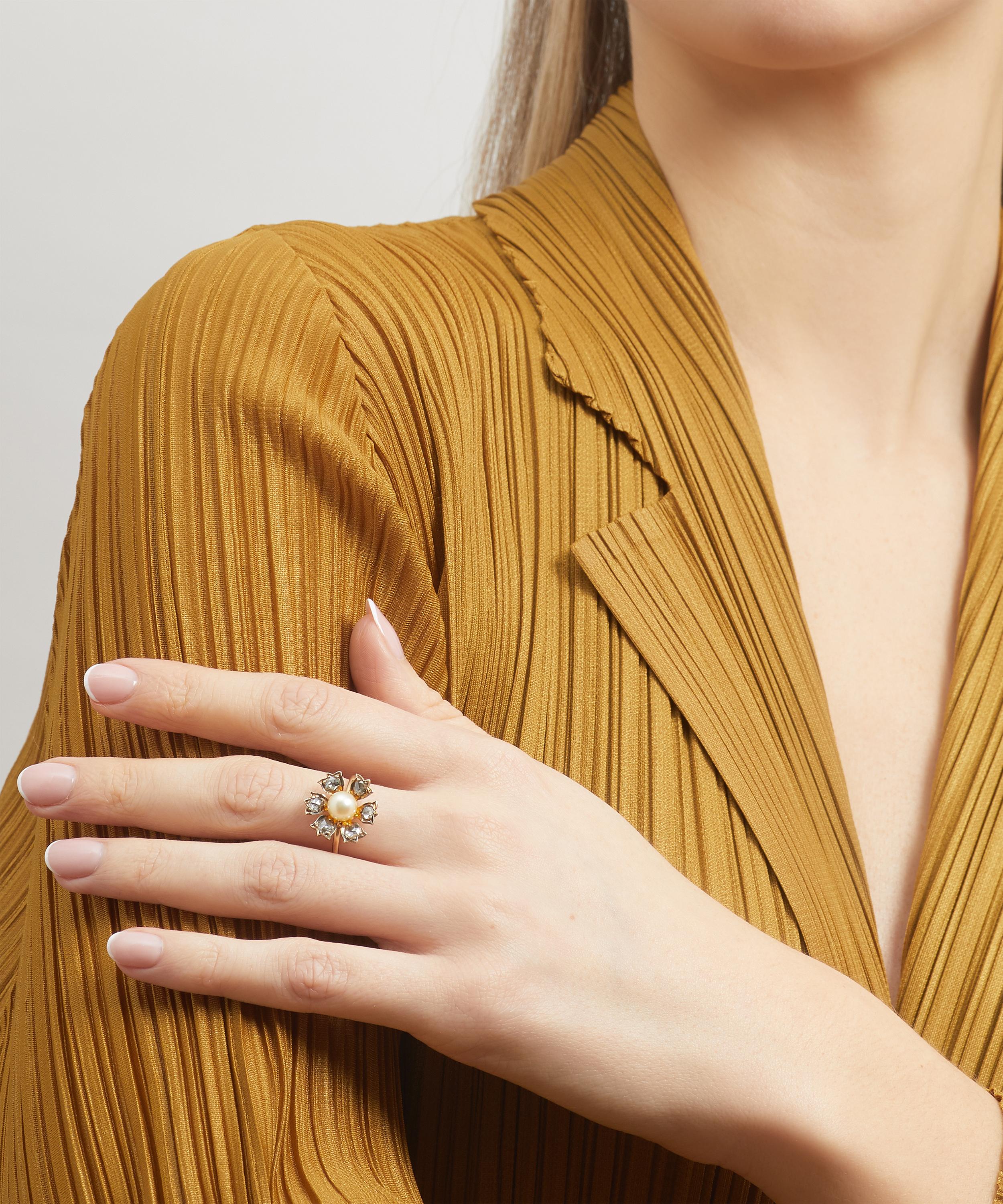 ANNINA VOGEL ROSE CUT DIAMOND AND PEARL FLOWER GOLD RING