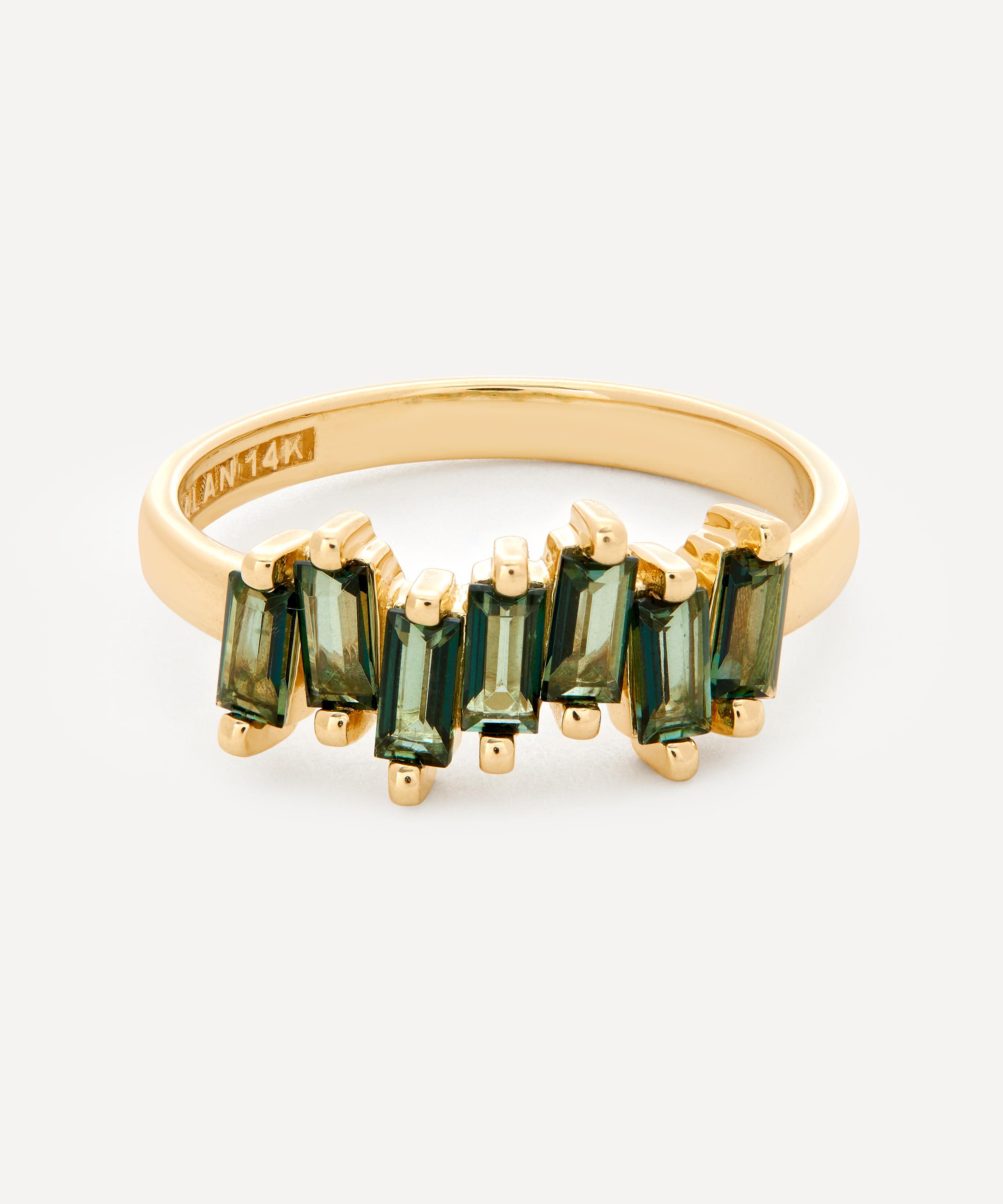 Suzanne Kalan - 14ct Gold Green Envy Topaz Uneven Baguette Ring