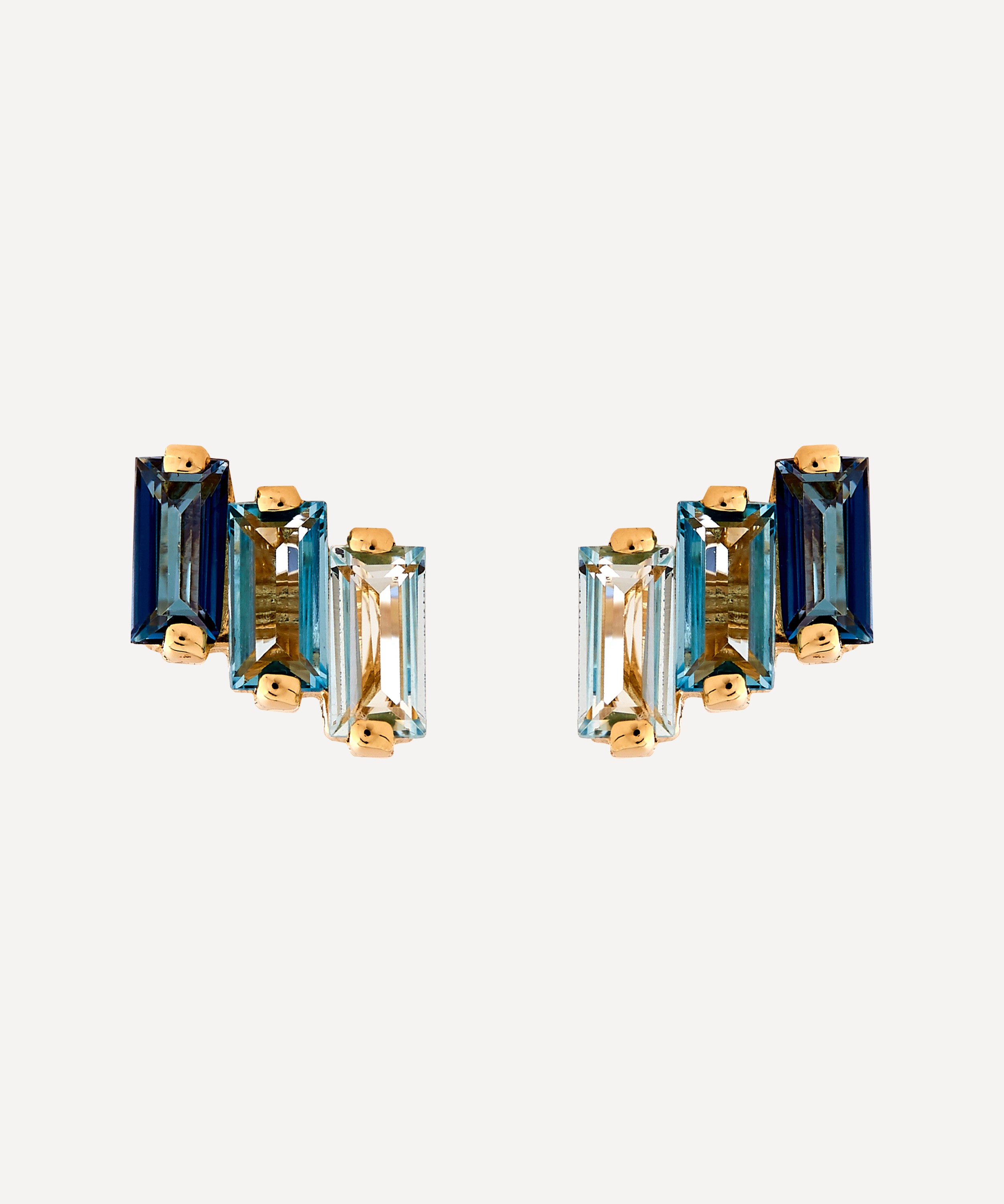 Suzanne Kalan - 14ct Gold Multi Blue Topaz Three Baguette Stud Earrings
