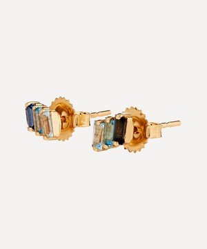 Suzanne Kalan - 14ct Gold Multi Blue Topaz Three Baguette Stud Earrings image number 2