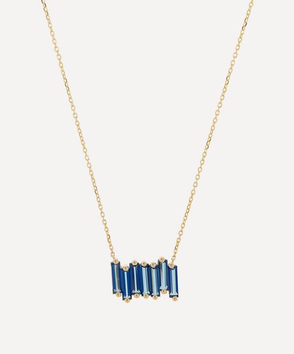 Suzanne Kalan - 14ct Gold English Blue Topaz Fireworks Bar Pendant Necklace