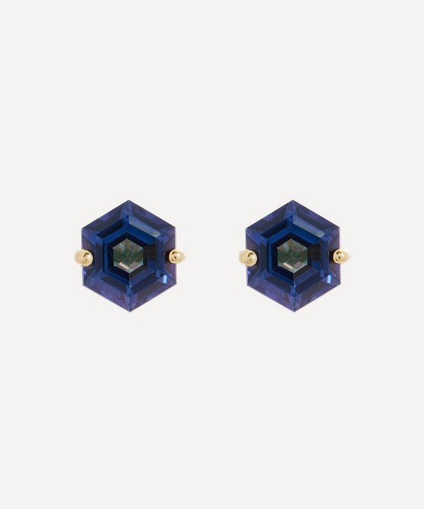 Suzanne Kalan - 14ct Gold Hexagon Cut English Blue Topaz Stud Earrings image number null