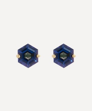 Suzanne Kalan - 14ct Gold Hexagon Cut English Blue Topaz Stud Earrings image number 0