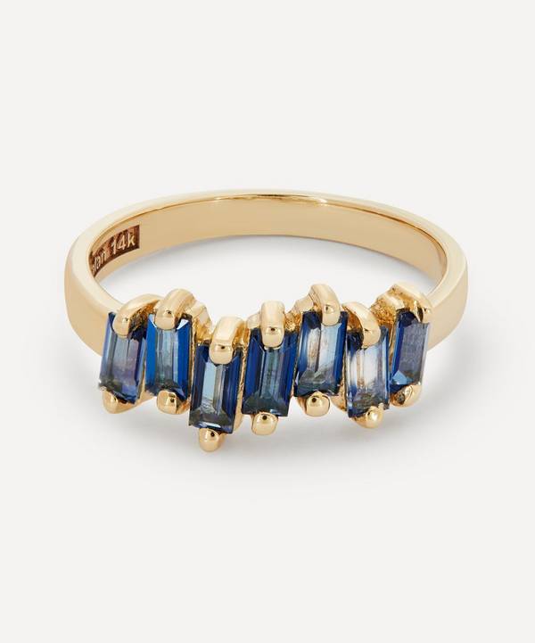 Suzanne Kalan - 14ct Gold English Blue Topaz Uneven Baguette Ring