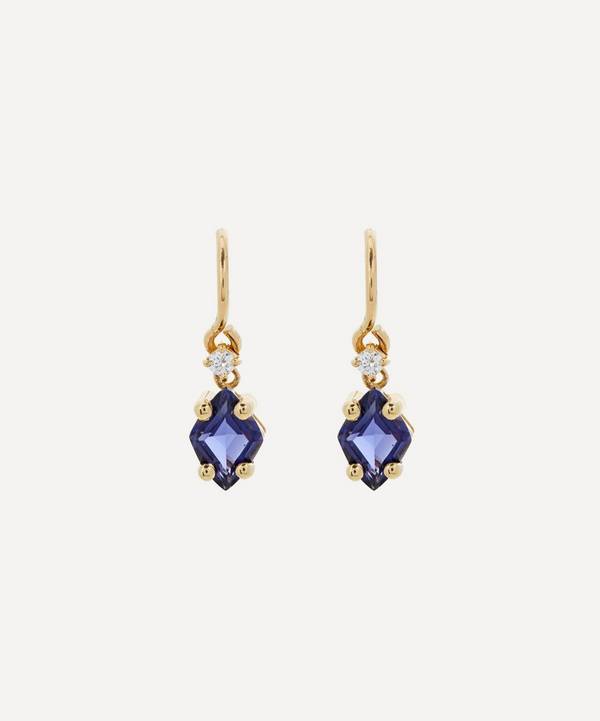 Suzanne Kalan - 14ct Gold Diamond Cut Iolite and Diamond Drop Earrings