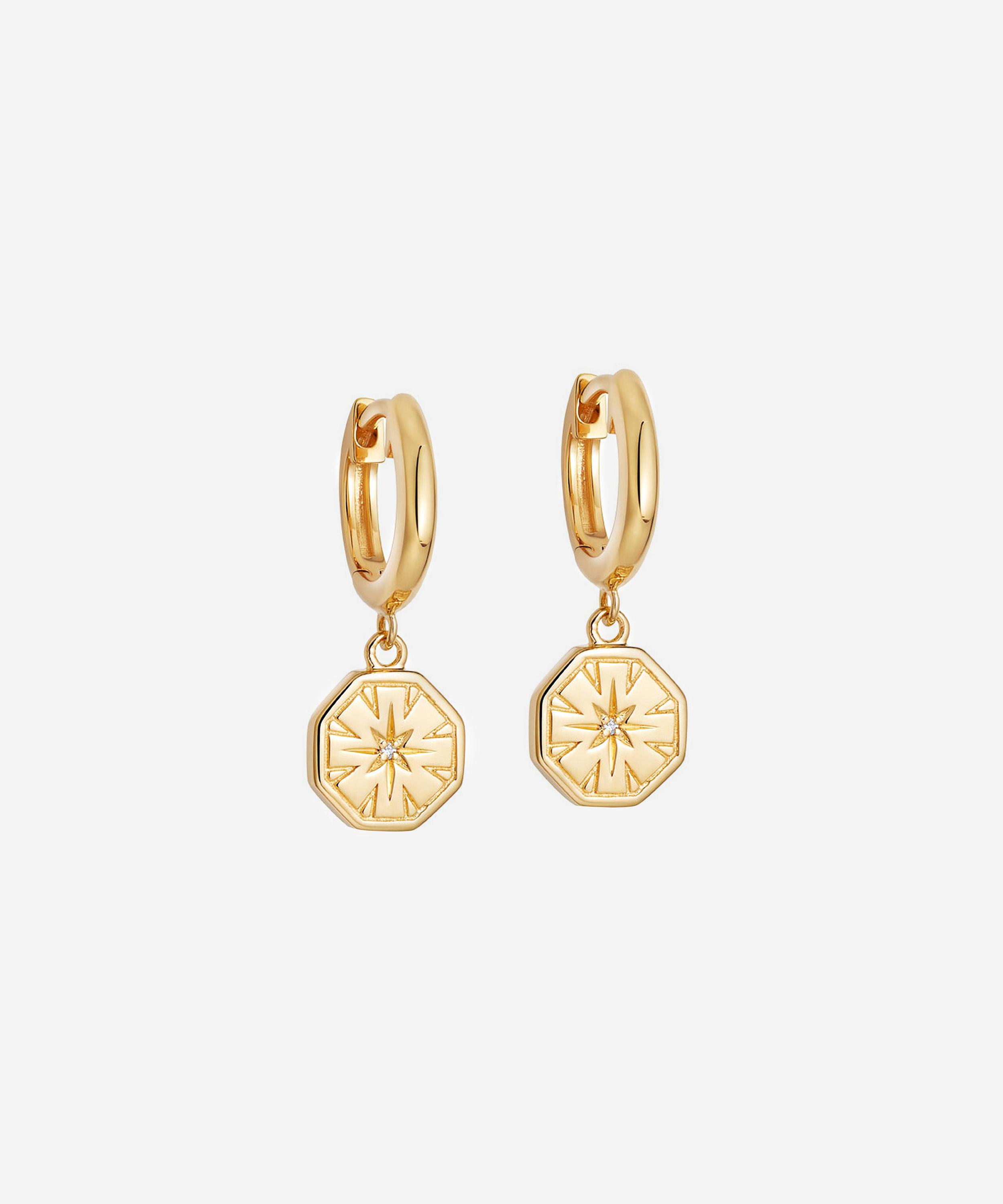 Astley Clarke - Gold Plated Vermeil Silver Celestial Dial White Sapphire Drop Hoop Earrings image number 0