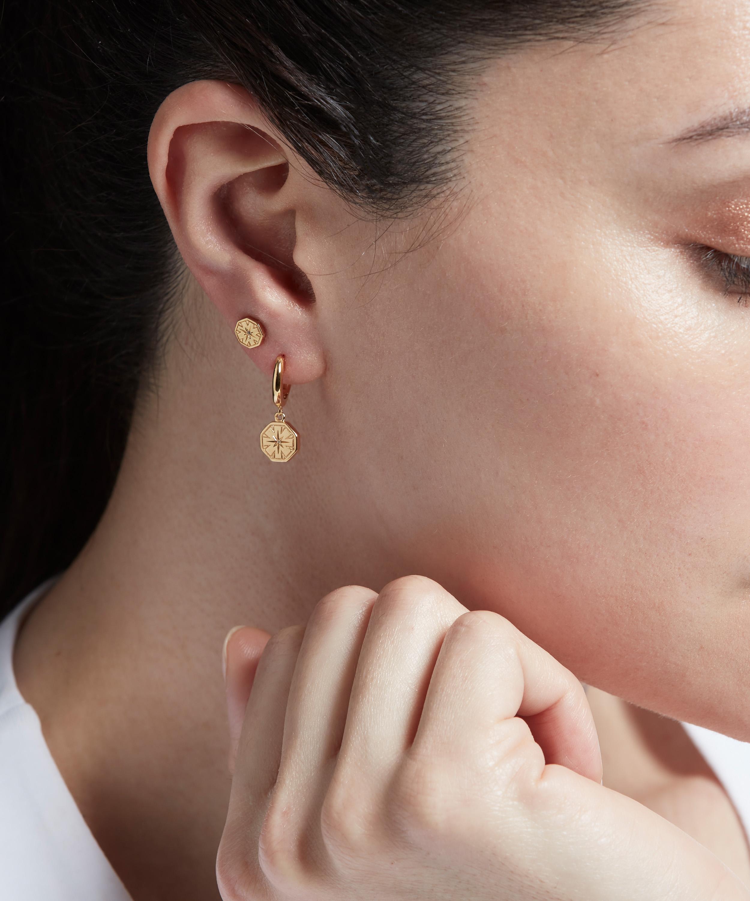 Astley Clarke - Gold Plated Vermeil Silver Celestial Dial White Sapphire Drop Hoop Earrings image number 1