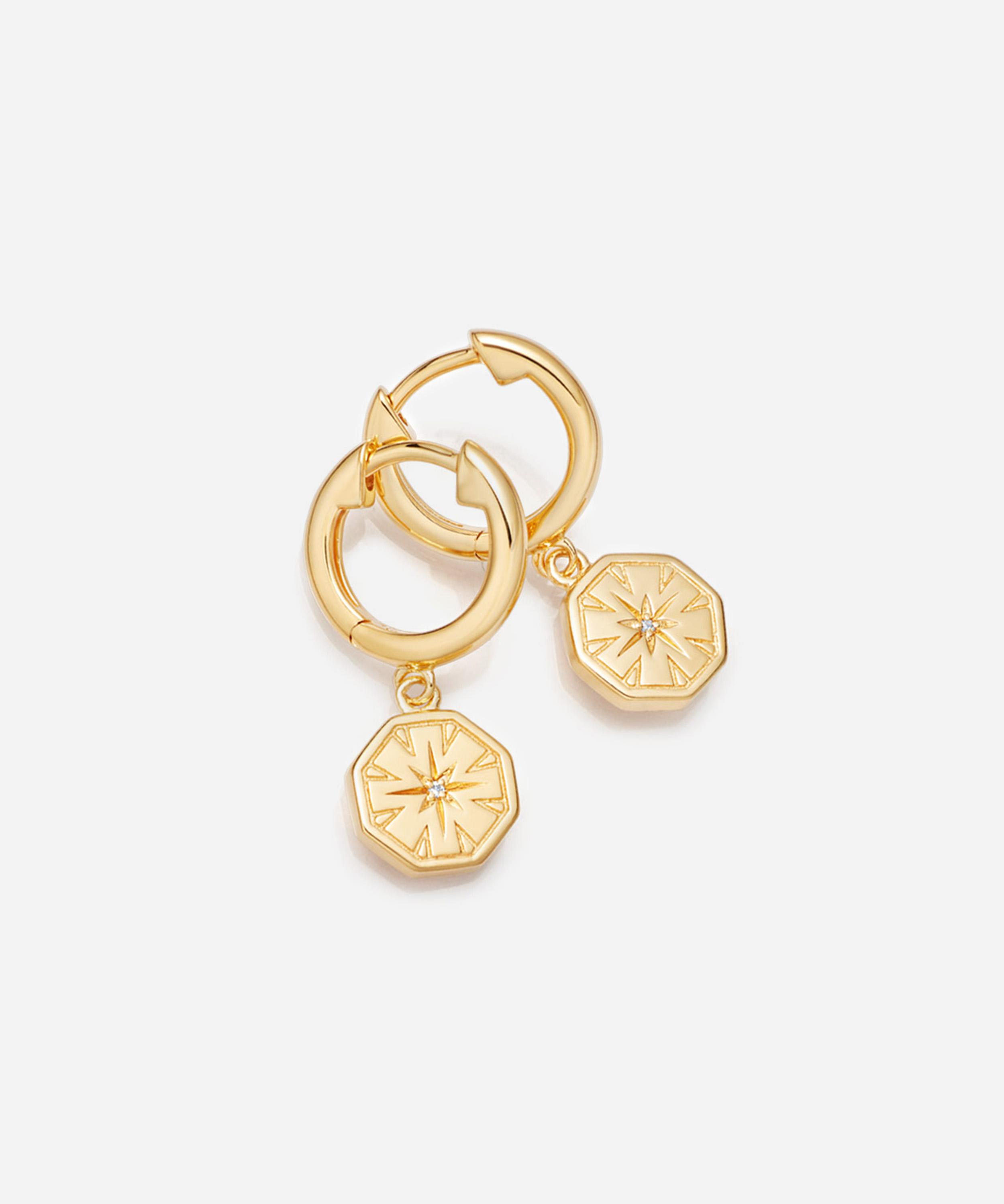 Astley Clarke - Gold Plated Vermeil Silver Celestial Dial White Sapphire Drop Hoop Earrings image number 2