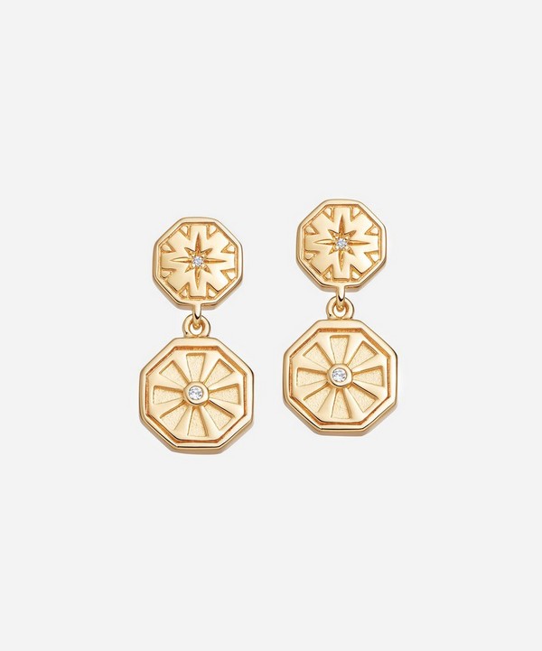 Astley Clarke - Gold Plated Vermeil Silver Celestial Dial White Sapphire Drop Earrings image number null