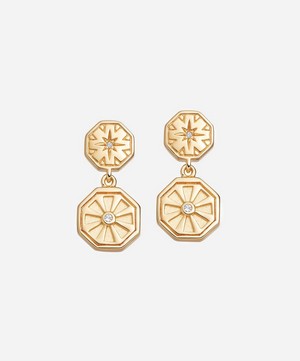 Astley Clarke - Gold Plated Vermeil Silver Celestial Dial White Sapphire Drop Earrings image number 0